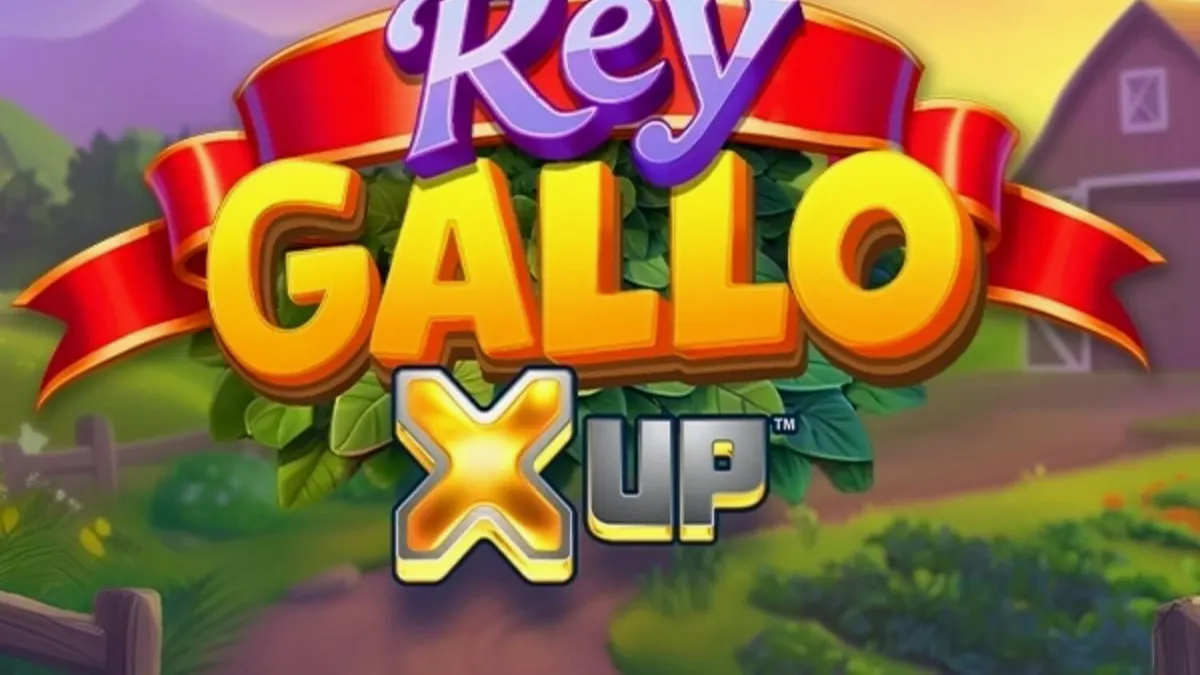 Tampilan visual slot Rey Gallo X UP dengan tema peternakan yang cerah